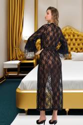 Kadın Siyah Fantazi Sabahlık String Takım - Thumbnail