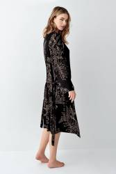 Kadın Siyah Gecelik Sabahlık Takım, %50 Pamuk %50 Modal - Thumbnail