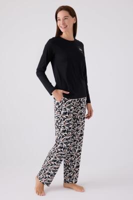 Kadın Siyah Pijama Takım, Viskon Dokuma, Büyük Beden Kadın Pijama Takım - 1