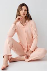 Kadın Somon Gömlek Termal Kışlık Pijama Takım - Thumbnail