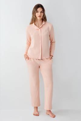 Pierre Cardin - Kadın Somon Gömlek Termal Kışlık Pijama Takım (1)