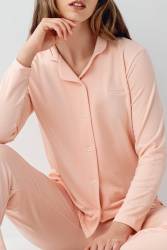 Kadın Somon Gömlek Termal Kışlık Pijama Takım - Thumbnail