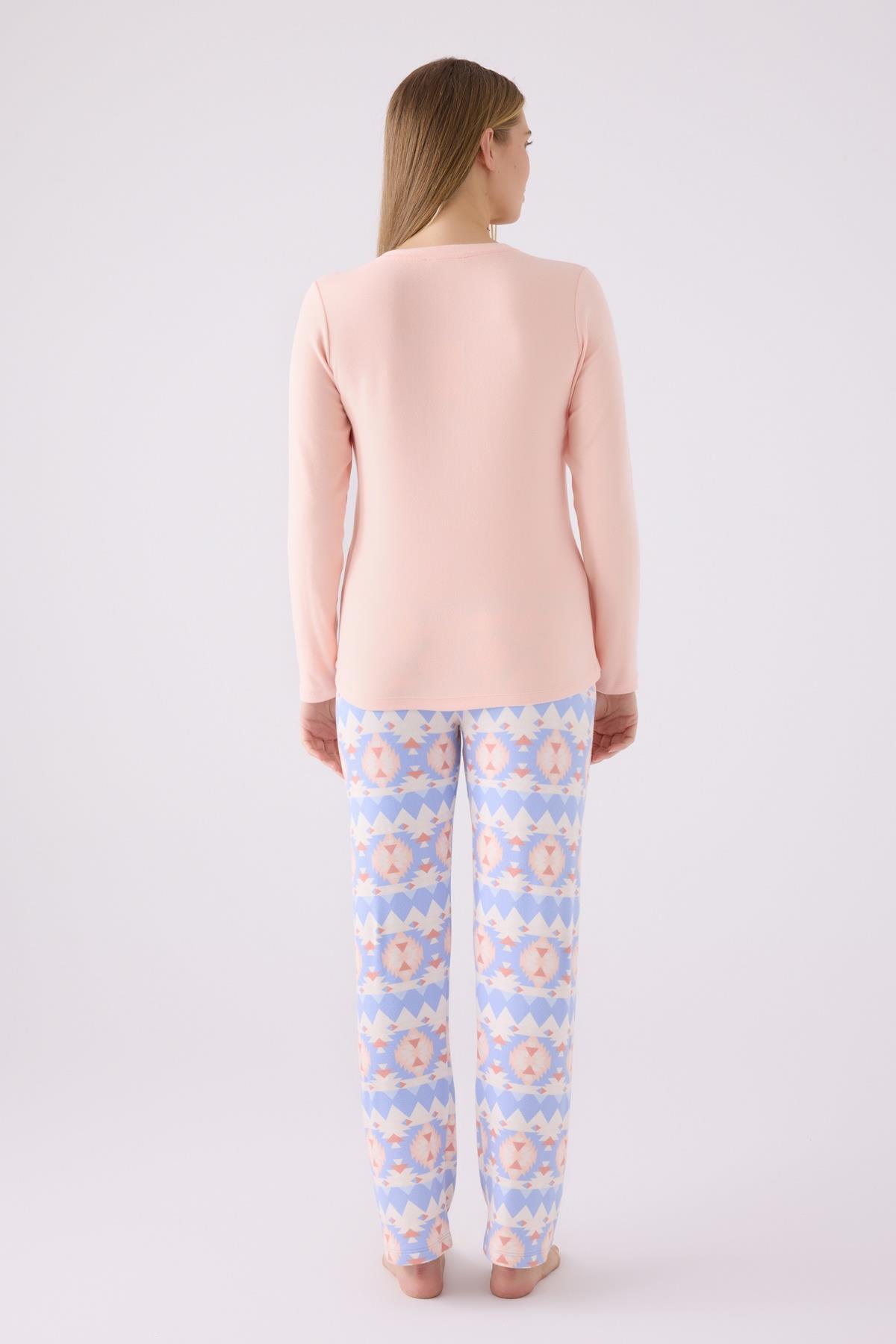 Kadın Somon Kışlık Termal Pijama Takım, İçi Şardonlu