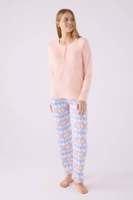 Kadın Somon Kışlık Termal Pijama Takım, İçi Şardonlu - 3