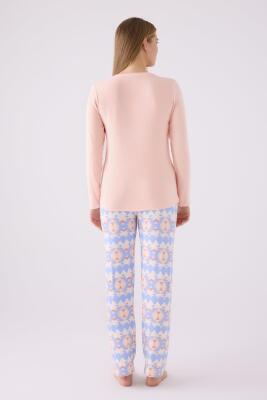 Kadın Somon Kışlık Termal Pijama Takım, İçi Şardonlu - 2