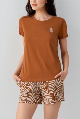 Kadın Şortlu Pijama Takımı – %50 Pamuk %50 Modal, Desenli Cepli Alt, Yazlık Rahat Ev Giyim - 3