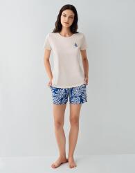 Kadın Şortlu Pijama Takımı – %50 Pamuk %50 Modal, Desenli Cepli Alt, Yazlık Rahat Ev Giyim Taş