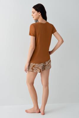 Kadın Şortlu Pijama Takımı – %50 Pamuk %50 Modal, Desenli Cepli Alt, Yazlık Rahat Ev Giyim - 4