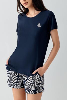 Kadın Şortlu Pijama Takımı – %50 Pamuk %50 Modal, Desenli Cepli Alt, Yazlık Rahat Ev Giyim - 7