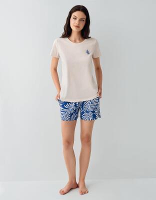 Kadın Şortlu Pijama Takımı – %50 Pamuk %50 Modal, Desenli Cepli Alt, Yazlık Rahat Ev Giyim - 9