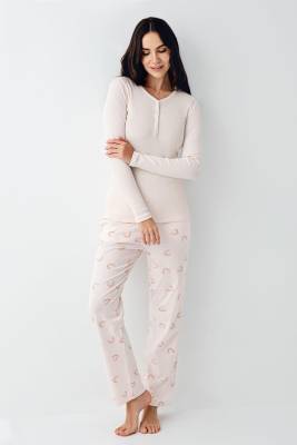 Pierre Cardin - Kadın Toz Pembe Pijama Takım, Üst Kaşkorse Alt Pamuk modal (1)
