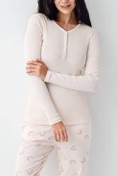 Kadın Toz Pembe Pijama Takım, Üst Kaşkorse Alt Pamuk modal - Thumbnail