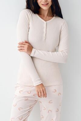 Kadın Toz Pembe Pijama Takım, Üst Kaşkorse Alt Pamuk modal - 3