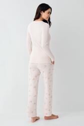 Kadın Toz Pembe Pijama Takım, Üst Kaşkorse Alt Pamuk modal - 4