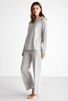 U.S. Polo Assn. - Kadın Triko Pijama Takım, Üst Uzunkol Geniş Yaka Alt Geniş Paçalı (1)