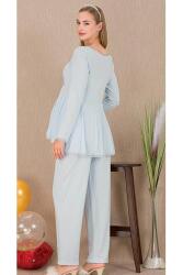 Kadın Tül Güpür Detay 3'lü Hamile Lohusa Pijama Takım, Uzun Hamile Lohusa Sabahlık ve Pijama Takımı - 8
