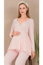 Kadın Tül Güpür Detay 3'lü Hamile Lohusa Pijama Takım, Uzun Hamile Lohusa Sabahlık ve Pijama Takımı - 4