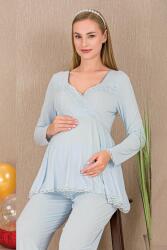 Kadın Tül Güpür Detay 3'lü Hamile Lohusa Pijama Takım, Uzun Hamile Lohusa Sabahlık ve Pijama Takımı - 6