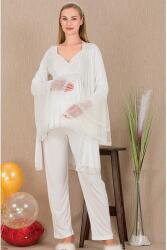 Kadın Tül Güpür Detay 3'lü Hamile Lohusa Pijama Takım, Uzun Hamile Lohusa Sabahlık ve Pijama Takımı - 12