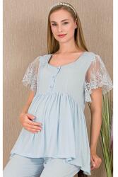 Kadın Tül Güpür Detay 3'lü Hamile Lohusa Pijama Takım, Uzun Hamile Lohusa Sabahlık ve Pijama Takımı - 10