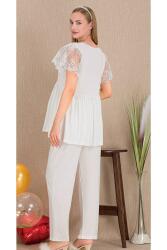 Kadın Tül Güpür Detay 3'lü Hamile Lohusa Pijama Takım, Uzun Hamile Lohusa Sabahlık ve Pijama Takımı - 4