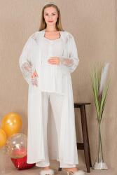Kadın Tül Güpür Detay 3'lü Hamile Lohusa Pijama Takım, Uzun Hamile Lohusa Sabahlık ve Pijama Takımı
