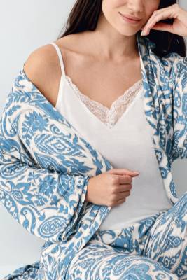 Kadın Turkuaz 3'lü Pijama Takım, Modal Pamuk Kumaş - 4