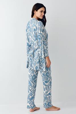 Kadın Turkuaz 3'lü Pijama Takım, Modal Pamuk Kumaş - 5