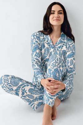 Pierre Cardin - Kadın Turkuaz Gömlek Pijama Takım, %48 Pamuk %48 Modal %4 Elastan