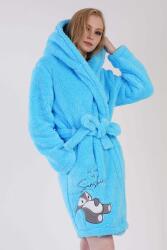 Kadın Turkuaz Süper Yumuşak Welwelsoft Kapsonlu Uzun Kol Kısa Sabahlık - 1