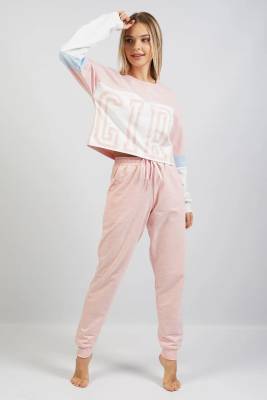 Espuar - Kadın Üst Crop Sweatshirt, Alt Cepli ve Paça Manşetli Takım