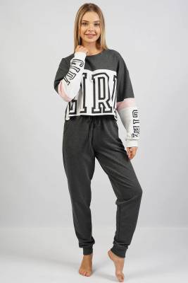 Espuar - Kadın Üst Crop Sweatshirt, Alt Cepli ve Paça Manşetli Takım