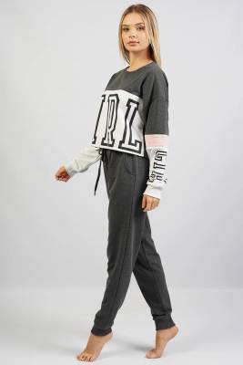 Kadın Üst Crop Sweatshirt, Alt Cepli ve Paça Manşetli Takım - 5