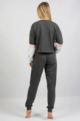 Kadın Üst Crop Sweatshirt, Alt Cepli ve Paça Manşetli Takım - 6