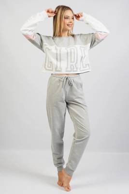 Kadın Üst Crop Sweatshirt, Alt Cepli ve Paça Manşetli Takım - 10
