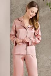 Kadın Uzun Kollu Saten Biyeli Pijama Takımı 1200 - Thumbnail