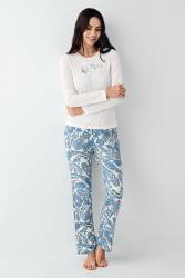 Kadın Uzunkol Pijama Takım, %50 pamuk %50 modal - Thumbnail