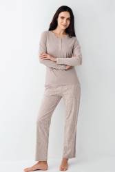 Kadın Uzunkol Vizon Pijama Takım, Büyük Beden Pijama, %50 pamuk %50 modal - 1