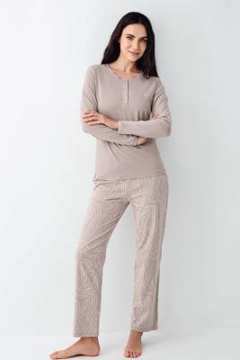 Kadın Uzunkol Vizon Pijama Takım, Büyük Beden Pijama, %50 pamuk %50 modal - 1