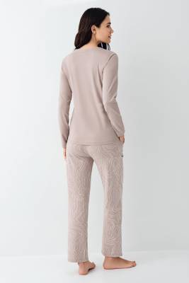 Kadın Uzunkol Vizon Pijama Takım, Büyük Beden Pijama, %50 pamuk %50 modal - 4