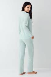 Kadın V Yaka Gömlek Pijama Takım, Mevsimlik Pijama Takım%50 Modal %50 Pamuklu - Thumbnail