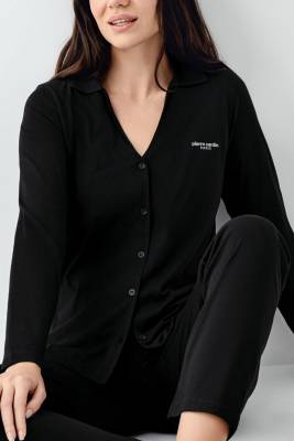 Kadın V Yaka Gömlek Pijama Takım, Mevsimlik Pijama Takım%50 Modal %50 Pamuklu - 3