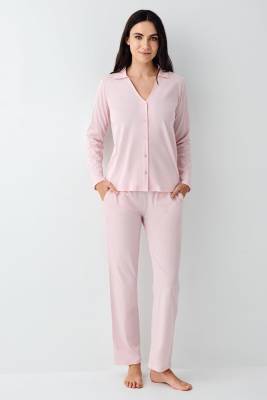 Kadın V Yaka Gömlek Pijama Takım, Mevsimlik Pijama Takım%50 Modal %50 Pamuklu - 10