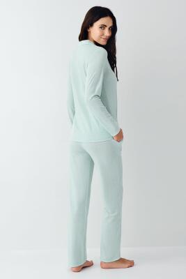 Kadın V Yaka Gömlek Pijama Takım, Mevsimlik Pijama Takım%50 Modal %50 Pamuklu - 8