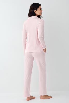 Kadın V Yaka Gömlek Pijama Takım, Mevsimlik Pijama Takım%50 Modal %50 Pamuklu - 12