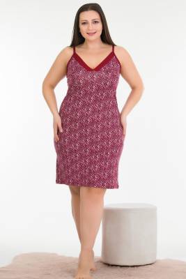 REN - Kadın Vişne Askılı Büyük Beden Gecelik, İnce Askılı V Yaka Midi Boy Gecelik,viskon kumaş (1)