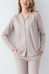 Kadın Vizon Gömlek Pijama Takım, Çizgili, %100 Pamuk - 3