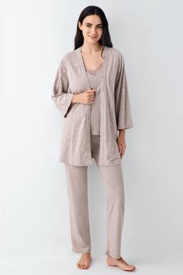 Pierre Cardin - Kadın Vizon Modal 3'lü Takım, %50 pamuk %50 modal