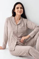 Kadın Vizon Önden Düğmeli Pijama Takım, %50 pamuk %50 modal - Thumbnail