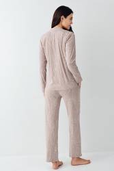 Kadın Vizon Önden Düğmeli Pijama Takım, %50 pamuk %50 modal - Thumbnail